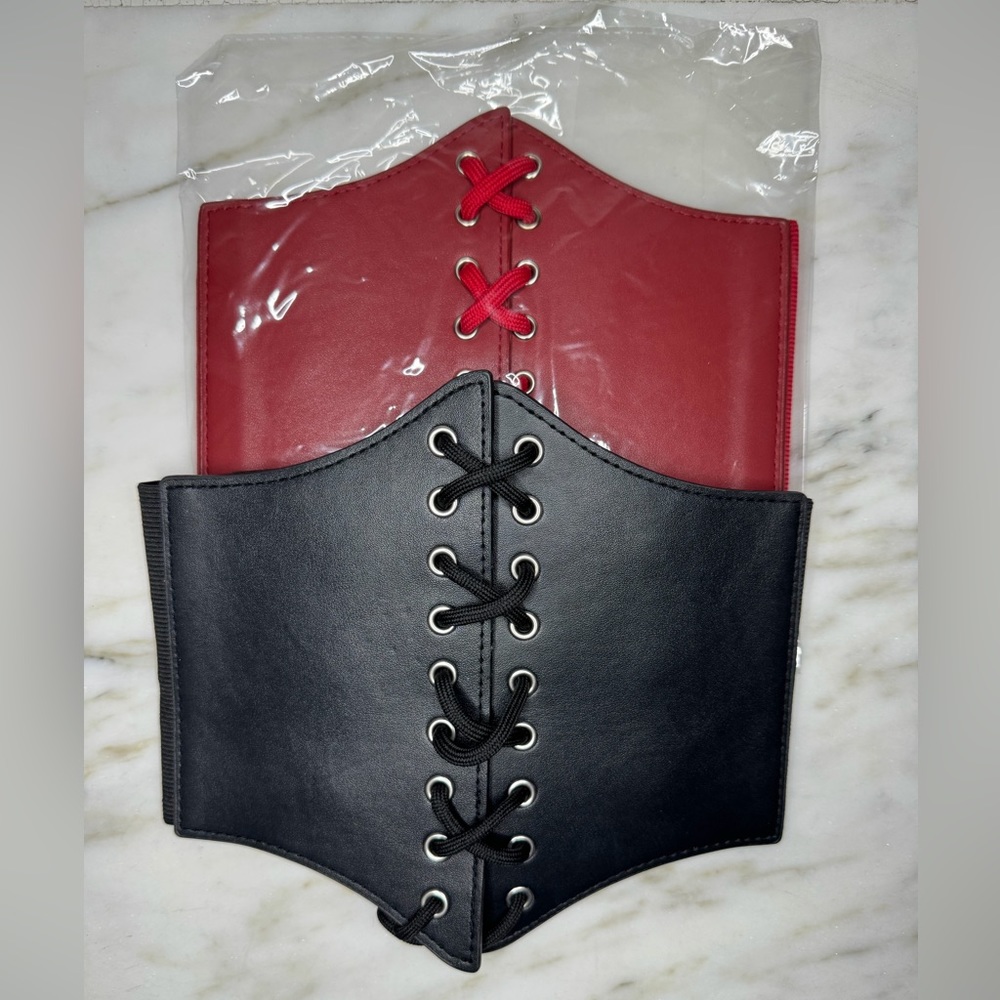 Corset Waist Belts for Women in Black & Red, Set‎ of 2